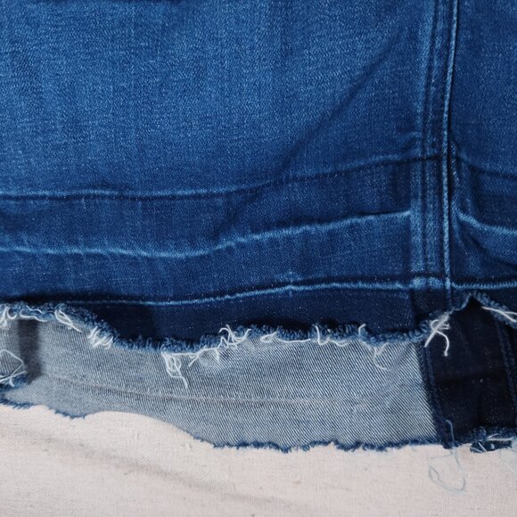 American Eagle Denim Jean Bib Skirt Dress Large Pockets Skirtall Overall Raw Hem - Picture 13 of 15